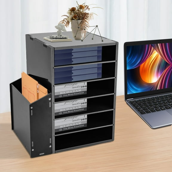 Wildnix Desktop File Organizer with 6 Tiers, Side Cabinet, Anti-Slip Pads, Smooth Edges, and Strong Load-Bearing Capacity for Efficient Storage