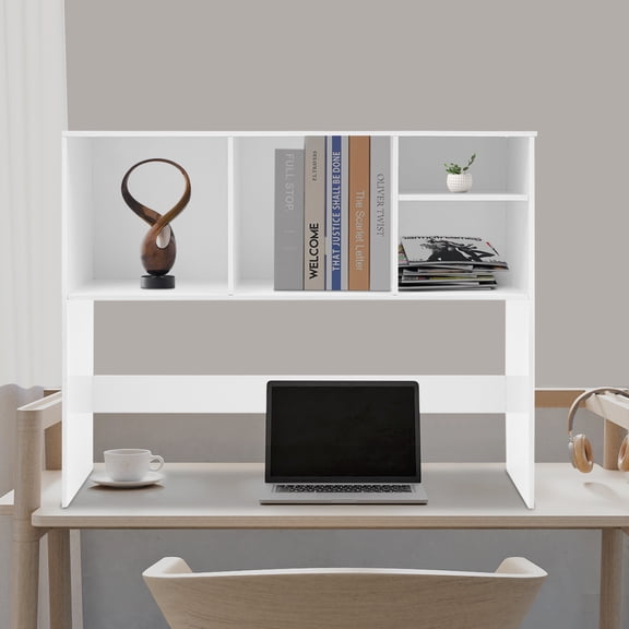Wildnix Desktop Storage Shelves, White PVC Desk Bookshelf, 6-Tier Adjustable Compartments, Sturdy and , Ideal for Organizing Office Supplies