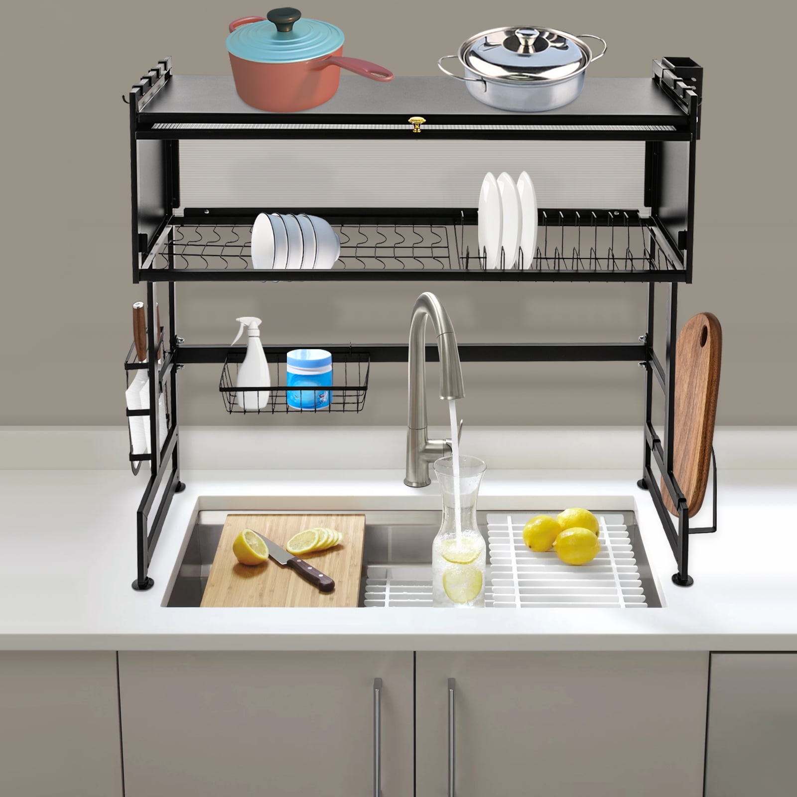 Drain Rack Set Wildnix Drain Rack with Large Capacity, Double Shelf, Carbon Steel ...