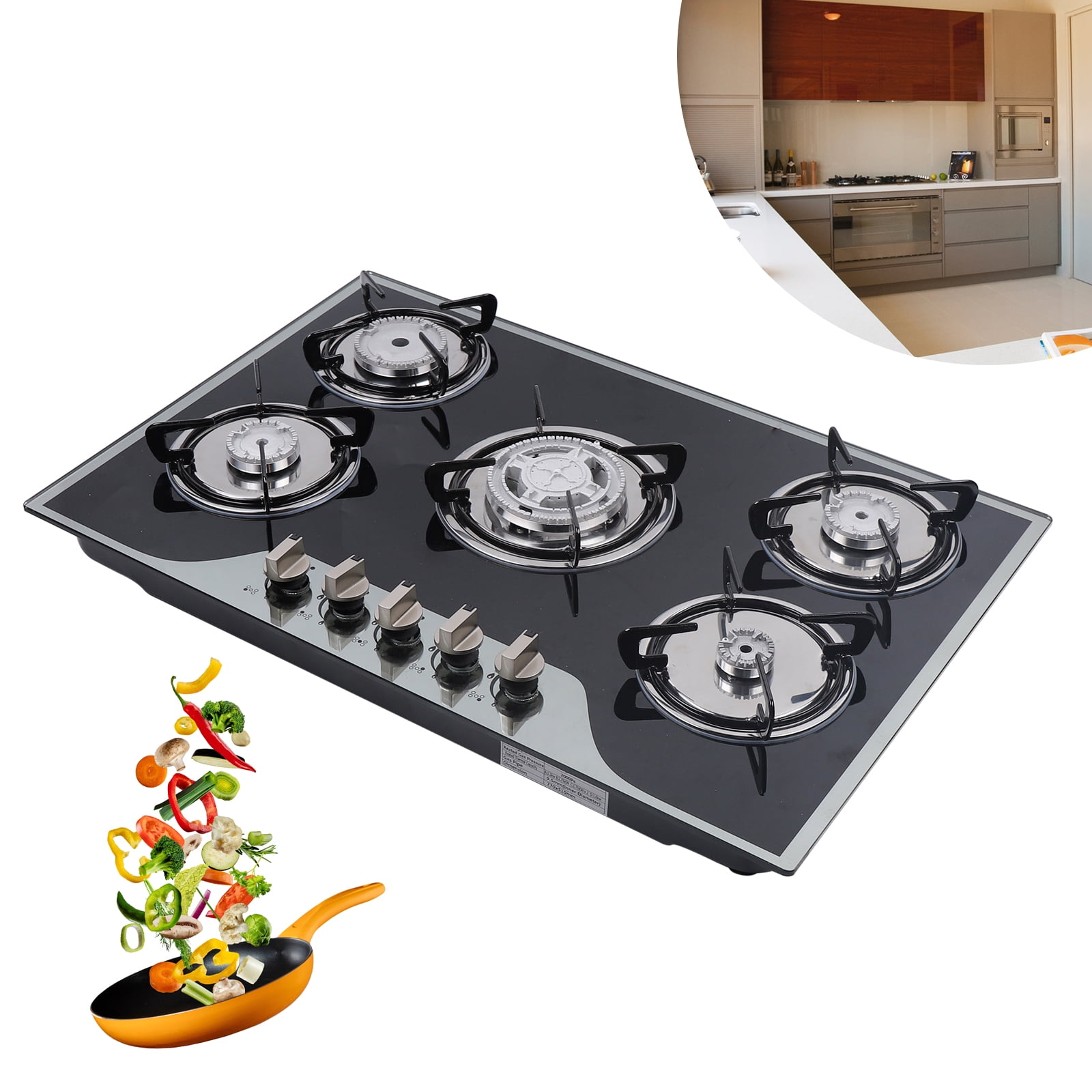Wildnix Durable 5-Burner Gas Cooktop, High-Efficiency Heating with Cold Rolled Steel & Aluminum Alloy