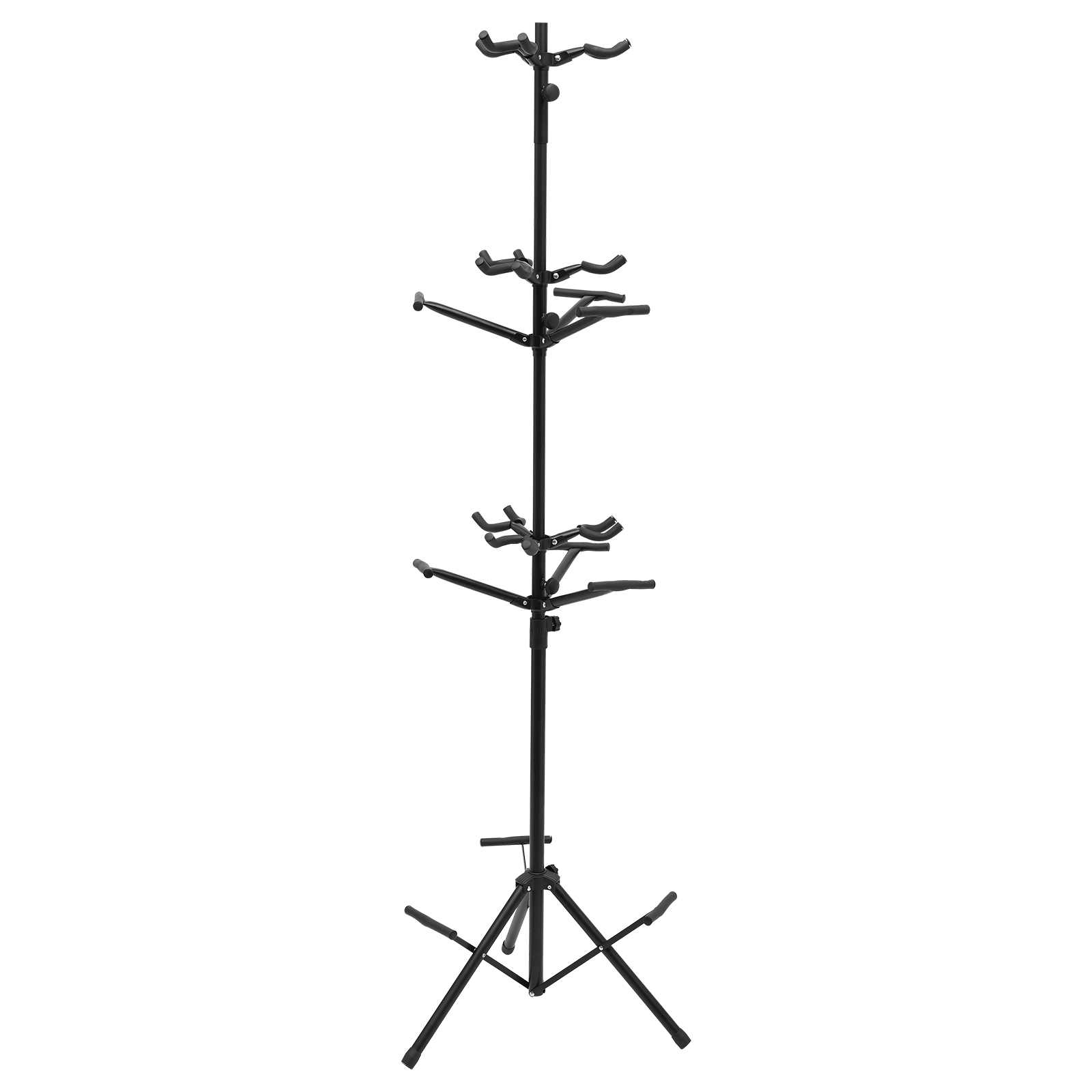 Dual Guitar Display Stand - Adjustable Height With Foam Padding & Neck Lock Straps For Security