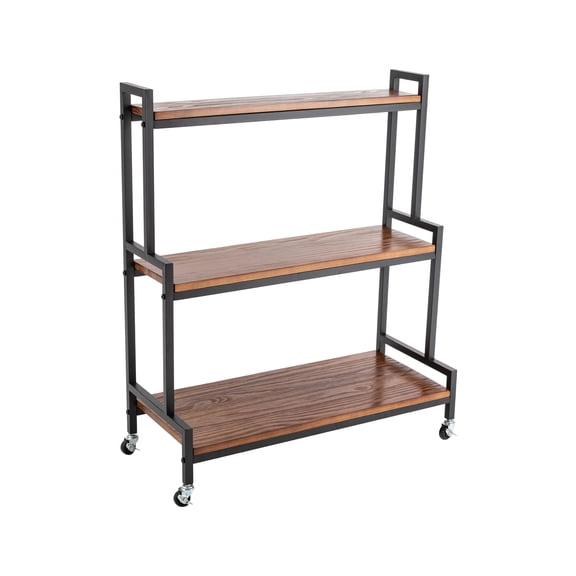 Wildnix Durable Plant Rack with 4 Universal Wheels, Sturdy Carbon Steel Frame, Rustic Wood, Adjustable Ladder Design, Holds up to 132 lbs for Home & Garden