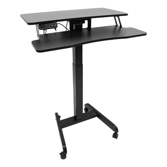 Wildnix Electric Stand Up Computer Workstation Desk, Adjustable Height Podium with 4 Lockable Wheels, Mobile Ergonomic Desk for Office & Study