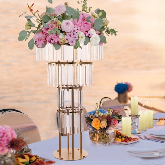 Wildnix Elegant Crystal Wedding Flower Stand, 4-Tier Design, Sturdy Iron and Acrylic Construction