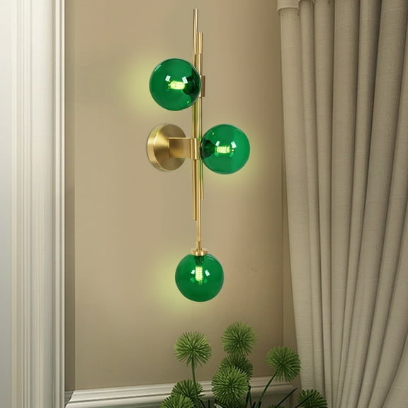 Wildnix Elegant Emerald Green Wall Light with G9 LED Bulbs, Adjustable Lighting, Stylish Round Shade, and Gold Base for Home Decoration