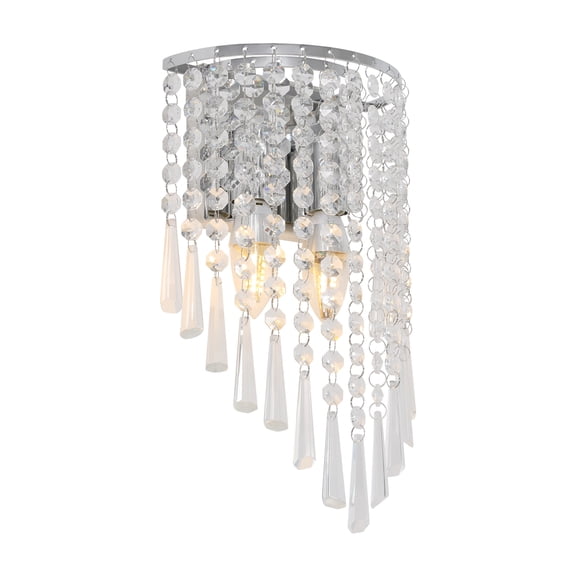 Wildnix Elegant Modern Wall Light with Crystal Pendants, Clear K9 Crystal and Stainless Steel, E12 Bulb Compatible, Indoor Wall Sconce