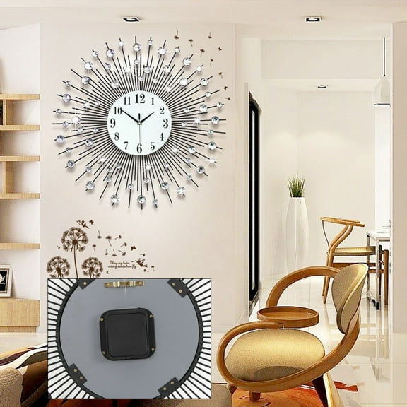 Wildnix Elegant Wall Clock with Modern Art Design, Large Numbers for Easy Reading, Battery Operated, Durable with Acrylic Diamonds and Black Lines