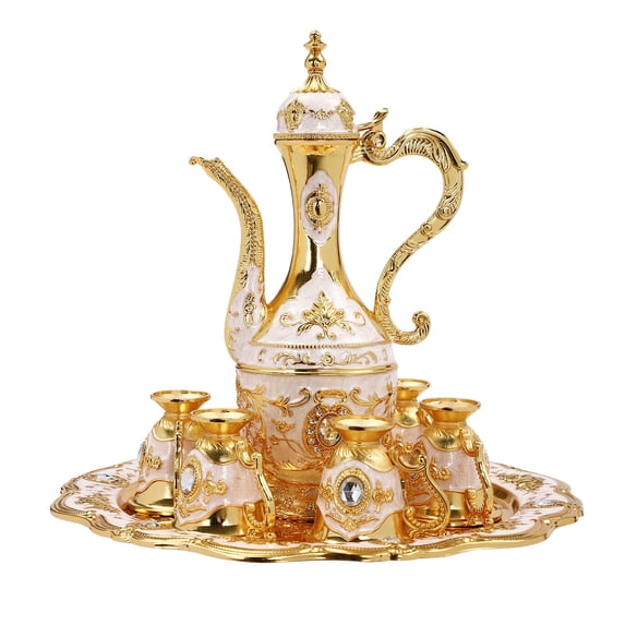 Wildnix Exquisite Turkish Tea Set, Zinc Alloy, Die-Cast, Electroplated with High-Quality Finishes, 8.45oz Teapot, 1.01oz Teacups, Ideal Gift