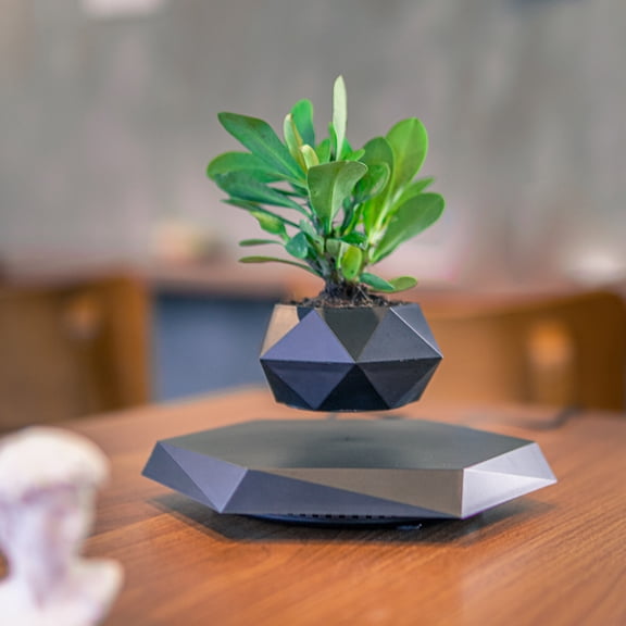Wildnix Floating Plant Rack, Acrylic Suspended Polygon Flower Pot, 360 Rotating, Stylish Anti-Gravity Design, Ideal Home and Office Decoration, 12V Power