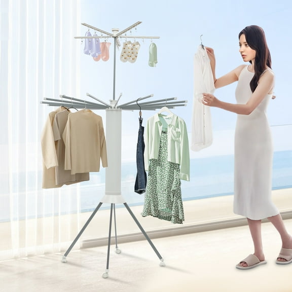 Wildnix Foldable Double-Tier Clothes Drying Rack, 16 Rods, 20 Clips, Space-Saving and Sturdy Design, for Efficient Home Drying