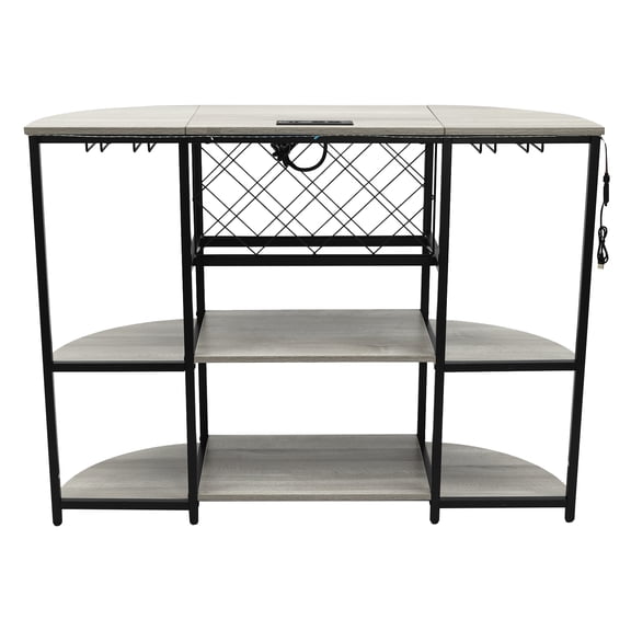 Wildnix Freestanding Wine Rack & Cabinet with 10 Bottle Capacity, RGB LED Lights, Power Socket, USB Ports, Durable Construction, and Ample Storage