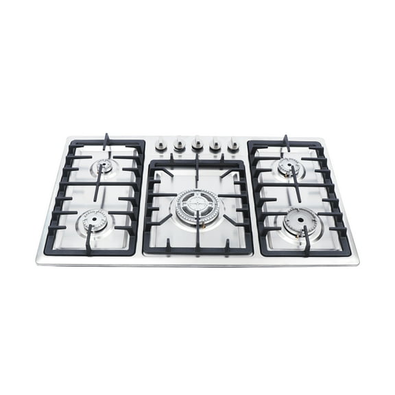 Wildnix Gas Cooktop with 5 Sealed Burners Stainless Steel Built-in Stove, Flameout Safety Protection, Cast Iron Grate, Pulsed Ignition, Powerful & Efficient Cooking Surface