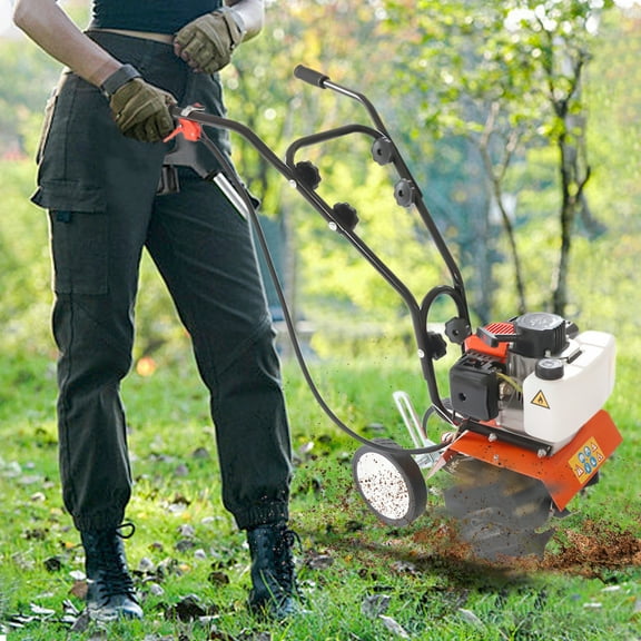 Wildnix Gas Powered Mini Tiller Cultivator 1.7HP, Adjustable Wheel Height, High Efficiency for Easy Soil Loosening