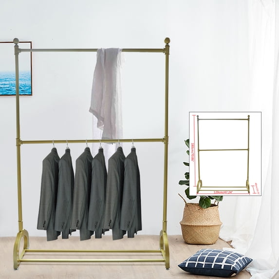 Wildnix Gold Clothing Hanging Rack, Modern Free Standing Clothes Display Stand, Sturdy Iron Frame with 2 Crossbars, 40kg Capacity