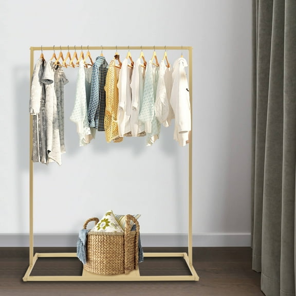 Wildnix Golden Clothing Hanging Rack with Steel Pipe, Adjustable Height, Large Capacity, Anti-Slip Feet Pads, Perfect for Bedroom or Clothing Store