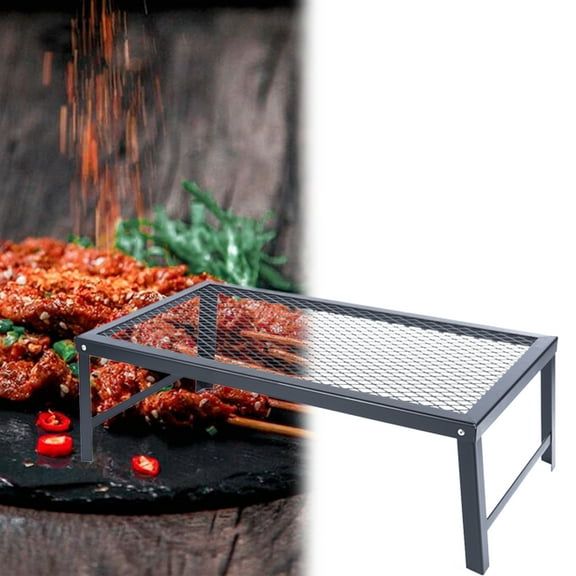 Wildnix Heavy-Duty Campfire Grill for Outdoor Cooking Over Open Fire, Welded Steel Construction with Steel-Mesh Grill Top, Cast Iron Compatible