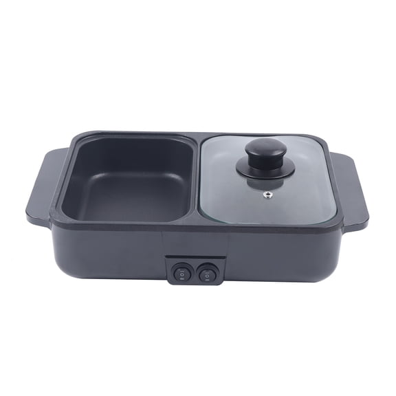 Wildnix Hot Pot Electric with Grill-2-in-1 Non-Stick Stainless Steel BBQ and Hot Pot Cooker with Dual Temperature Control for Family Gatherings