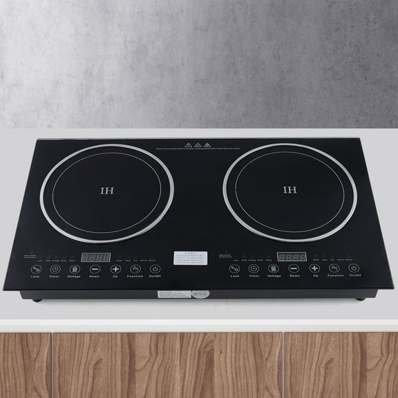 Wildnix Induction Cooktop with Double Head Design, 1200W and 1400W Independent Burners, 8-Speed Fire Adjustment, Energy-Saving, Scratch-Resistant Panel