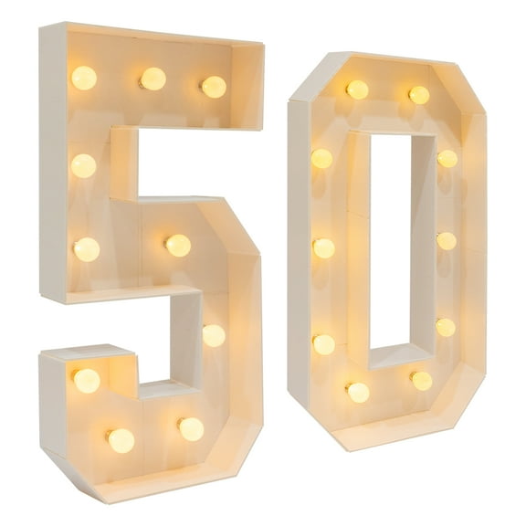 Wildnix Light Up Numbers 50, LED Birthday or Anniversary Decoration, Warm LED Bulbs, Battery Powered, Retro Style, 39.37in Tall