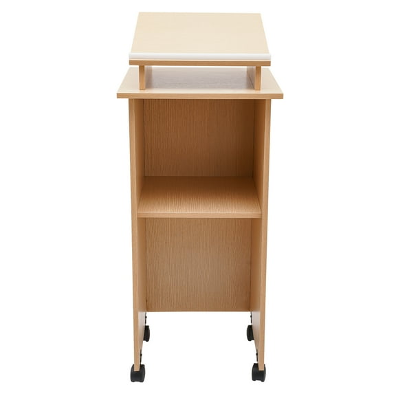 Wildnix Mobile Wood Podium with Wheels, Modern Rectangular Design, Adjustable Height, 20kg Load Capacity, Ideal for Presentations and Lectures