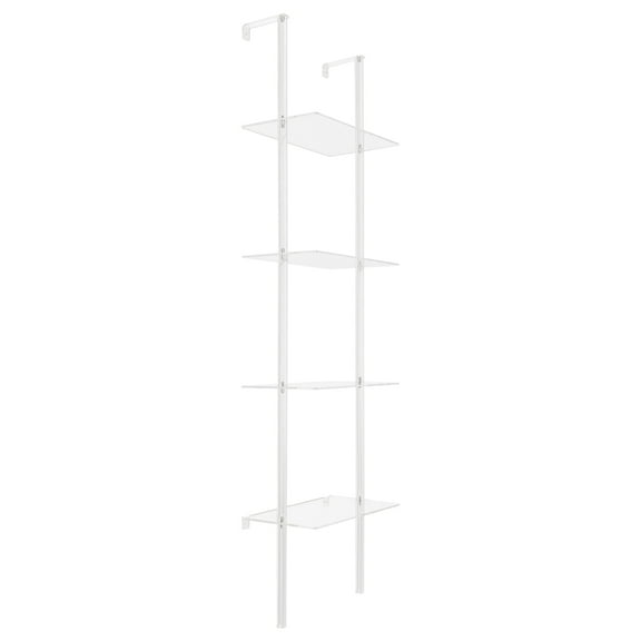 Wildnix Modern Acrylic Wall-Mounted Bookshelf with 4 Tiers, Clear Ladder Display Rack for Books, Collectibles, and Decorative Items