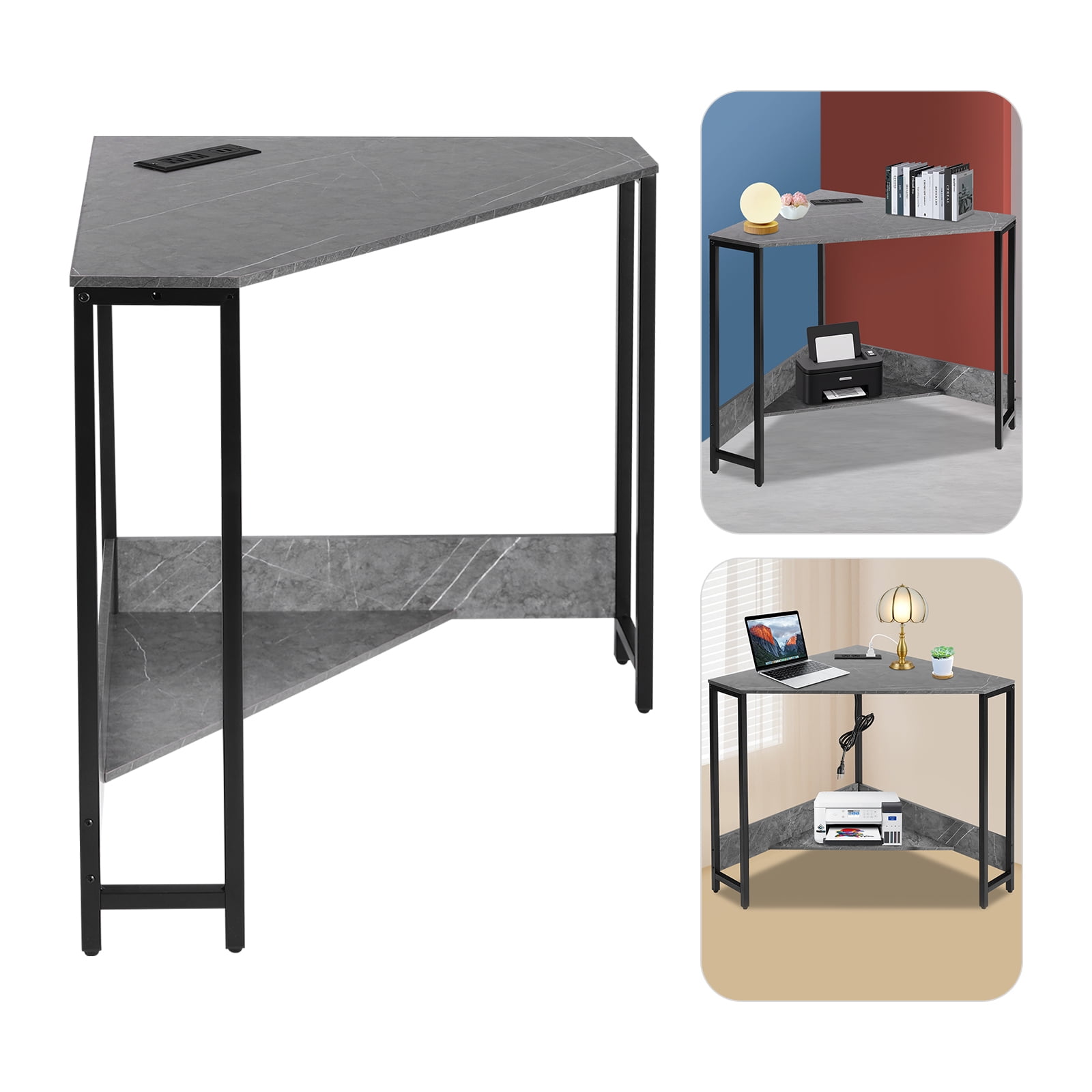 Wildnix Modern Corner Desk with Outlets, USB Ports, and Lower Shelf ...