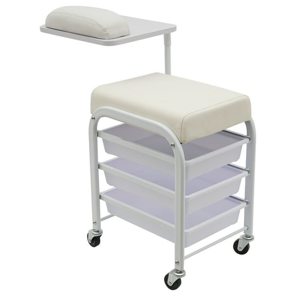 Wildnix Modern Esthetician Trolley Cart with 3 Drawers, 360 Rotating Hand Support, Sturdy Beauty Manicure Stool for High-End Salon Use and Customer Comfort