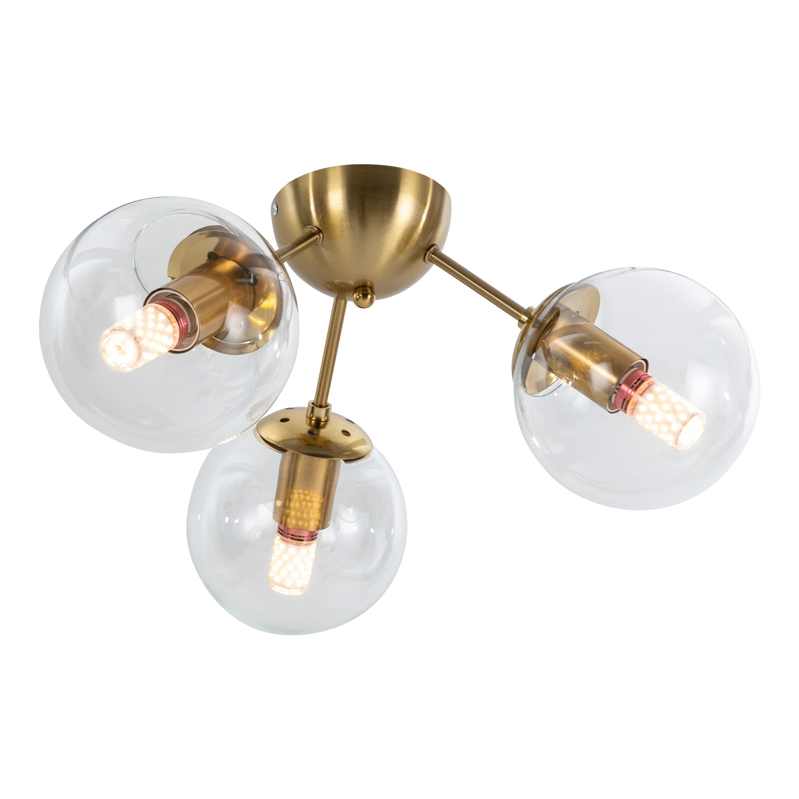 Wildnix Modern Gold Ceiling Light with Glass Lampshades, Adjustable Lighting Colors, and 60W Bulb Capacity for Living Room, Bedroom, and Hallway