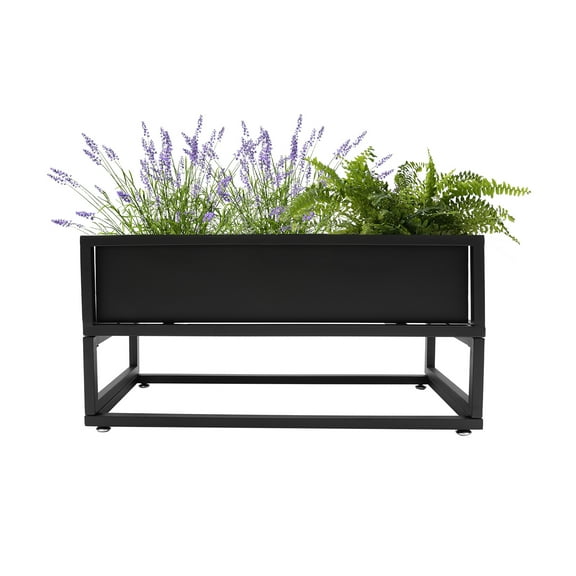 Wildnix Modern Rectangular Plant Stand, 60lbs Capacity, Carbon Steel Frame with Adjustable Plastic Feet, Raised Edges for Stability, Ideal for Organizing Planter Boxes