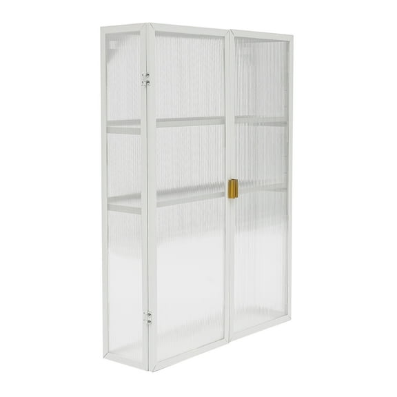 Wildnix Modern White Wall-Mounted Storage Cabinet with Clear Door, Carbon Steel Frame, 3 Tiers and Magnet-Locking Doors for Easy Organization