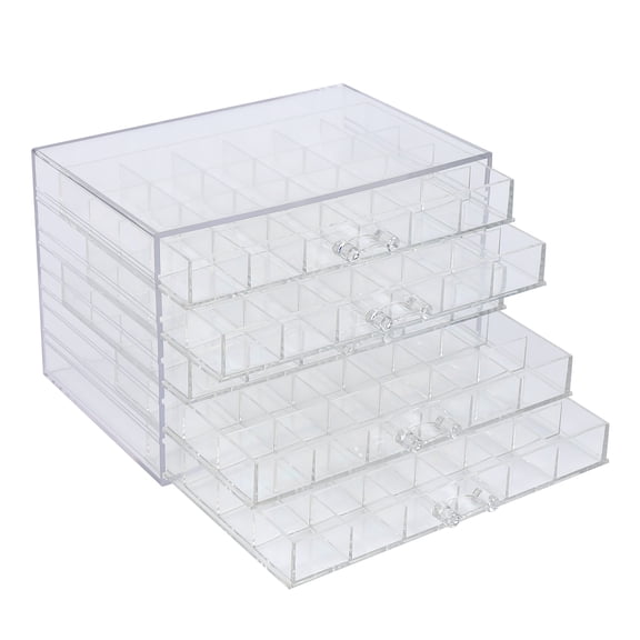 Wildnix Multi-Tier Clear Acrylic Jewelry Boxes Organizer with 5 Drawers and 120 Compartments for Accessories Storage, Dustproof and Space-Saving Display Case for Dressing Table and Nail Salon