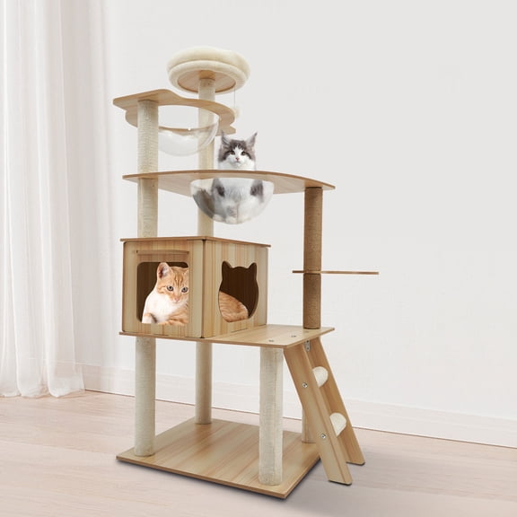 Wildnix Multi-functional Cat Tree with 5 Tiers, Scratching Posts, Plush Balls, and Resting Platforms for Cats to Play, Scratch, and Relax