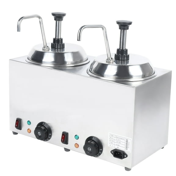 Wildnix Nacho Cheese Dispenser, Double Barrel 2.64QT, Stainless Steel, Adjustable Temperature, 1600W, Easy to Clean, Ideal for Home and Commercial Use