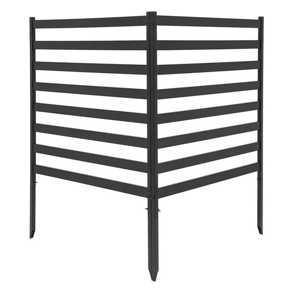 Wildnix Outdoor Air Conditioner Fence, Black/Brown, Steel and Plastic-Wood Design, Easy Installation with 4 Stakes, Protects AC Unit
