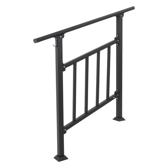 Wildnix Outdoor Stair Handrail with Safety Fence, Black Carbon Steel, Ideal for 3 or 4 Steps, Easy Installation for Elderly & Mobility Support