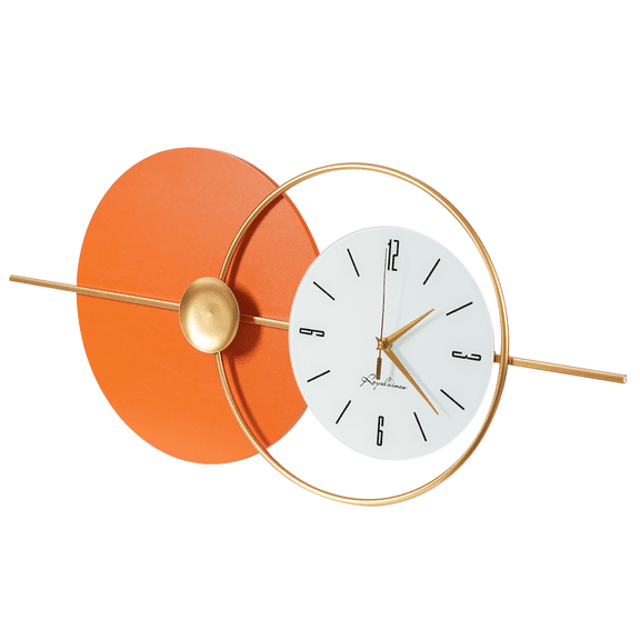 Wildnix Peacock Design Wall Clock, Gold and Orange Color, Silent Sweep Seconds Movement, Indoor Battery-powered, Modern Home Decor