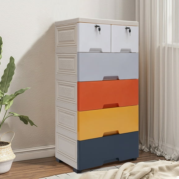Wildnix Plastic Drawers Dresser, 6 Drawers for Storage, Stackable Design, Durable PP Material, Elegant and Space-Saving, with Two Lockable Drawers