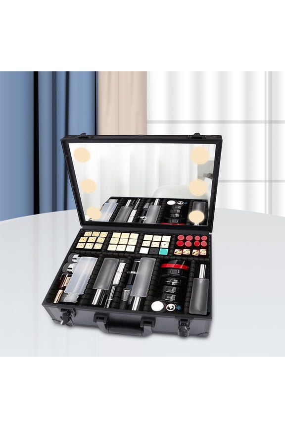 Portable Cosmetic Bag with LED Mirror  Adjustable Lighting, Fireproof PVC, and Durable Design