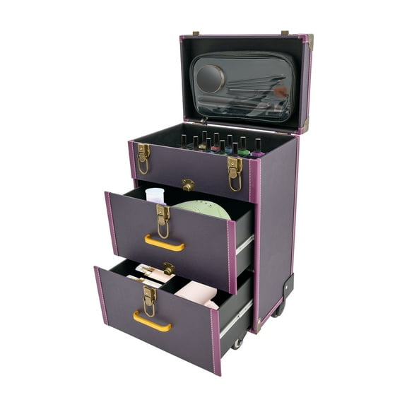 Wildnix Premium Makeup Train Case with Large Capacity, Adjustable Dividers, Removable Clear Makeup Bag, Wheels, and Aluminum Alloy Frame