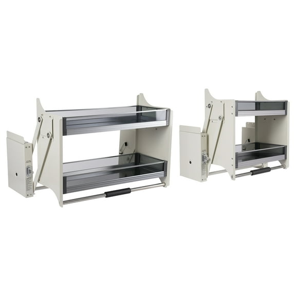 Wildnix Pull Out Cabinet Organizer, 2-Tier Pull Down Shelf with Soft Handle and Raised Guardrails, Modern Kitchen Storage Solution for Efficient Use of Upper Cabinets