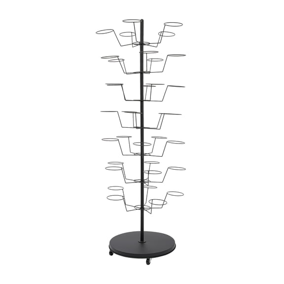 Wildnix Retail Counter Hat Display Rack, 7-Tier Steel Pipe and Iron Wire Design, Black Color, 35 Hat Positions, Mobile with 4 Wheels and Brakes, Modern Free Standing