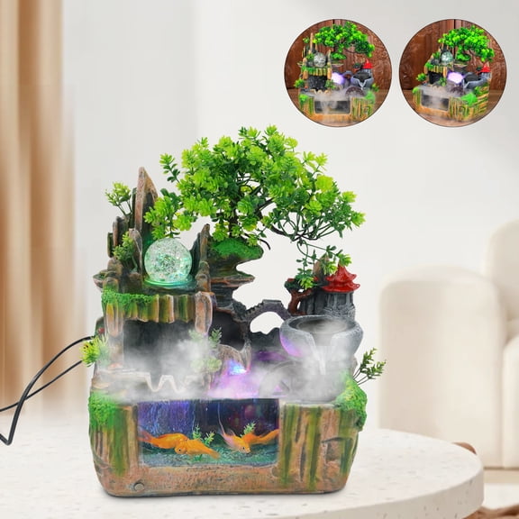 Wildnix Rockery Ornament Fountain with Atomizer and LED Lights, Resin Simulation Landscape Decoration for Home or Office