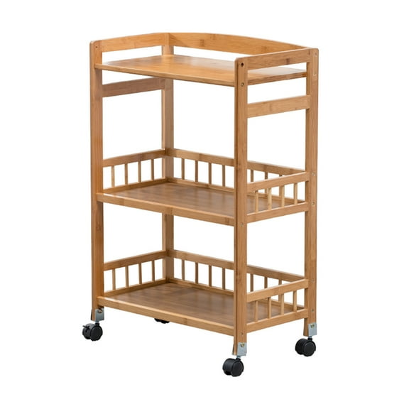 Wildnix Rolling Utility Cart, 3-Tier Bamboo Serving Cart, 143.3lbs Load Capacity, Movable and Fixable with Plastic Wheels and Brakes, Rustic Design