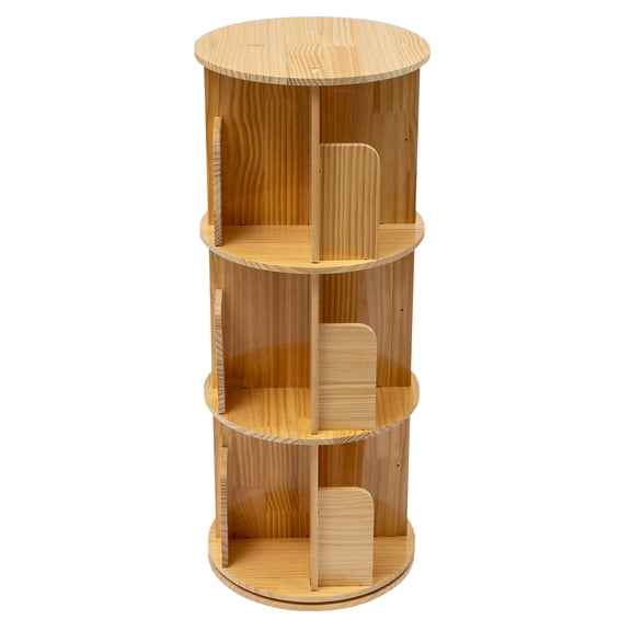 Wildnix Rotating Desktop Bookshelf, 3-Tier Pine Wood Bookcase with Smooth Edges, Ample Storage, Space-Saving Cylindrical Design, Modern Accent for Home or Office