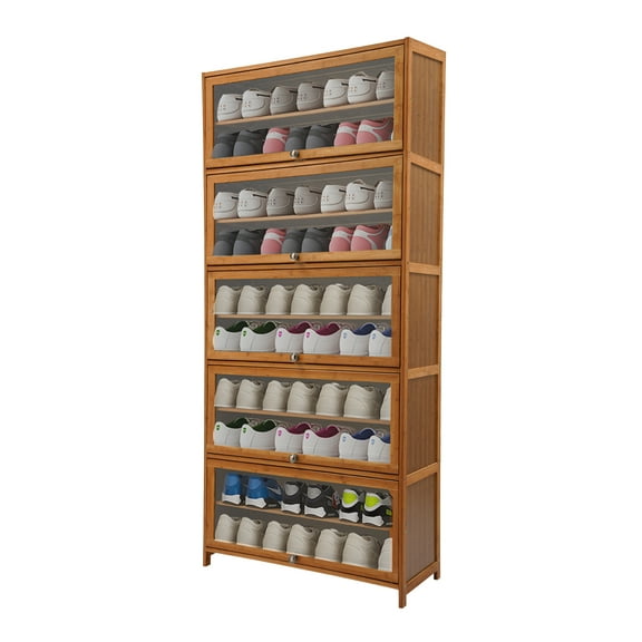 Wildnix Shoe Cabinet with 10 Tiers, Large Capacity Shoe Storage,  Bamboo, MDF & Acrylic,  Design, Easy to Install