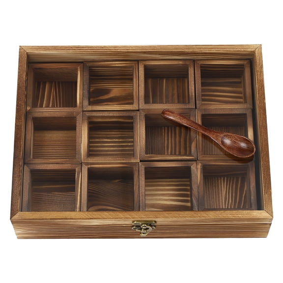 Wildnix Spice Rack with 12 Compartments, High-Quality Pine Wood, Non-Toxic and Odorless, Retro Style, Large Capacity, Easy to Clean, Ideal for Kitchen and Teas