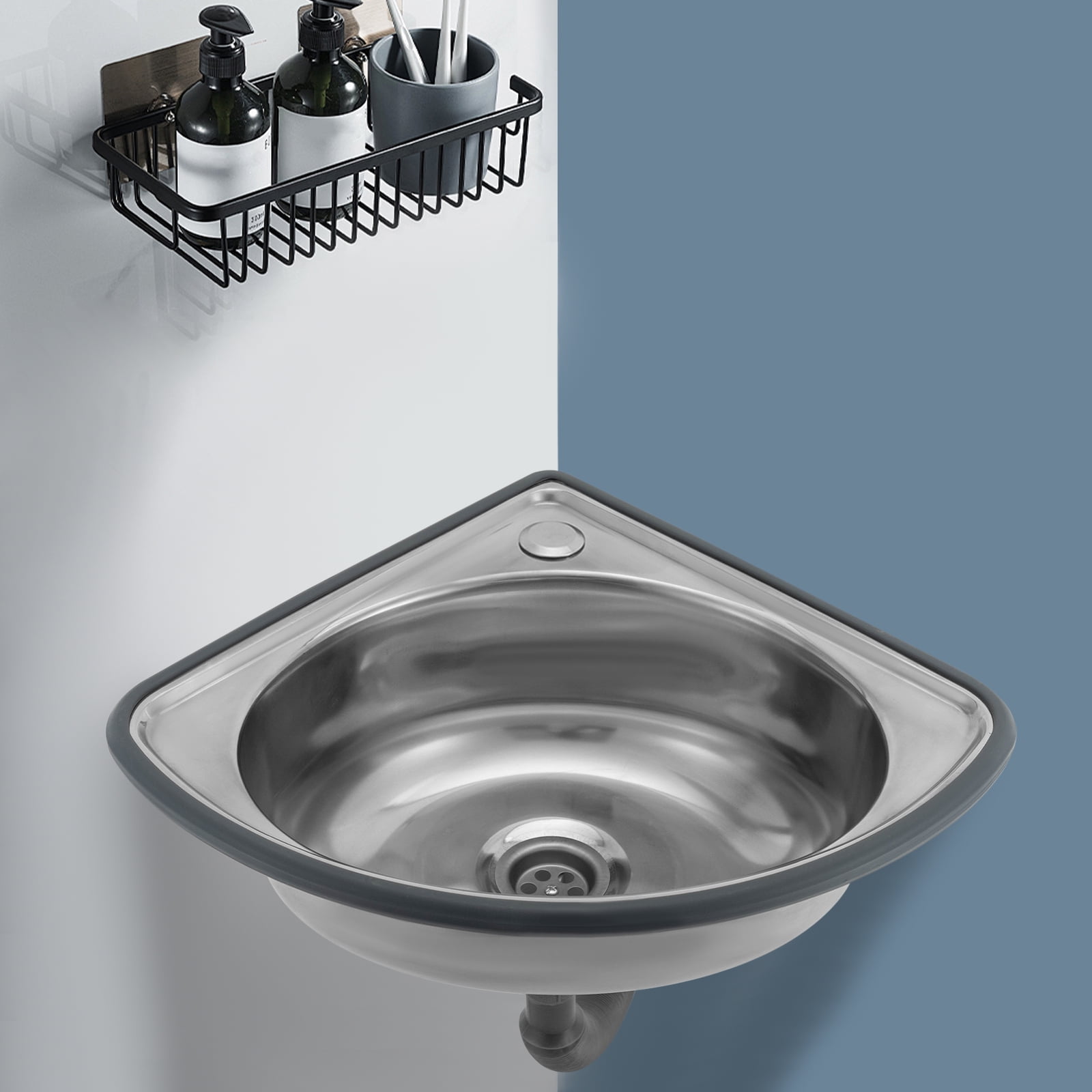 Wildnix Stainless Steel Bathroom Sink with Unique Fan-Shaped Design, Modern Industrial Style, Anti-Rust, Space-Saving, Round Single Bowl for Bathroom or Kitchen Use