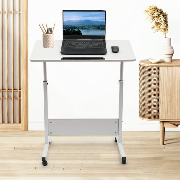 Wildnix Stand Up Computer Workstations with Height Adjustable and Tilting Desktop, Mobile Standing Desk with 360 Swivel Wheels, Modern Corner Desk for Home Office
