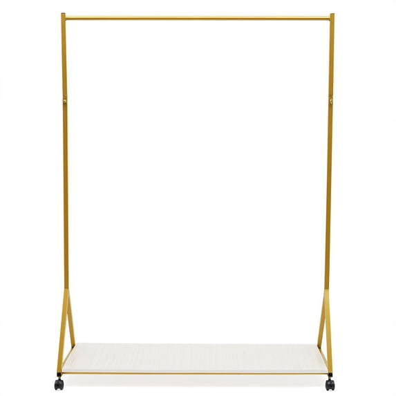 Wildnix Sturdy Clothing Hanging Rack with Gold Finish, 22.05 lbs Capacity, Four Wheels, Easy Installation, Ideal for Bedroom & Store
