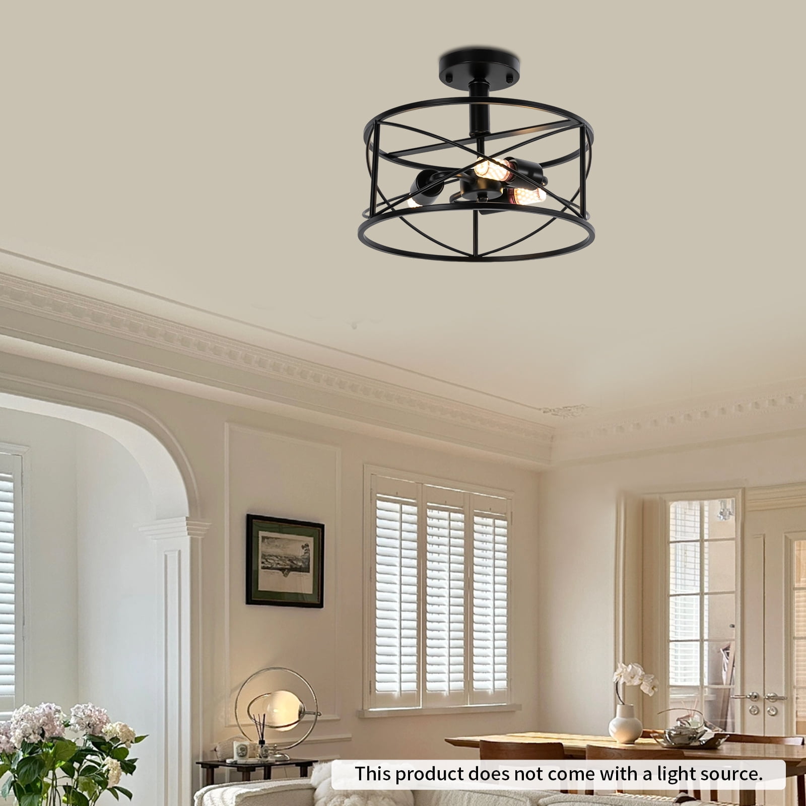 Wildnix Sturdy and Durable Ceiling Light with 3 Lamp Heads, Dimmable Compatibility, Openwork Shade Design, Ideal for Home and Office Decor